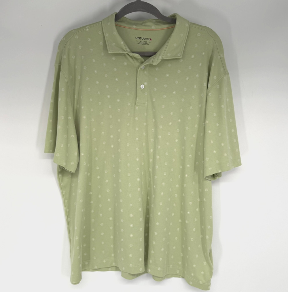 UnTuckit Damian Polo Shirt Mens XL Green Floral Pima Cotton Casual Preppy 40915